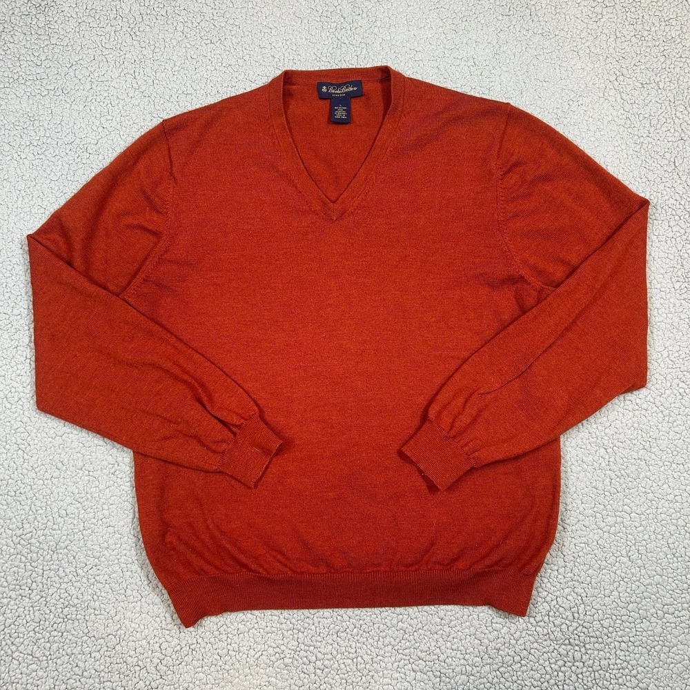Brooks Brothers‎ Sweater Men's Large Red V-Neck Merino Wool Stretch